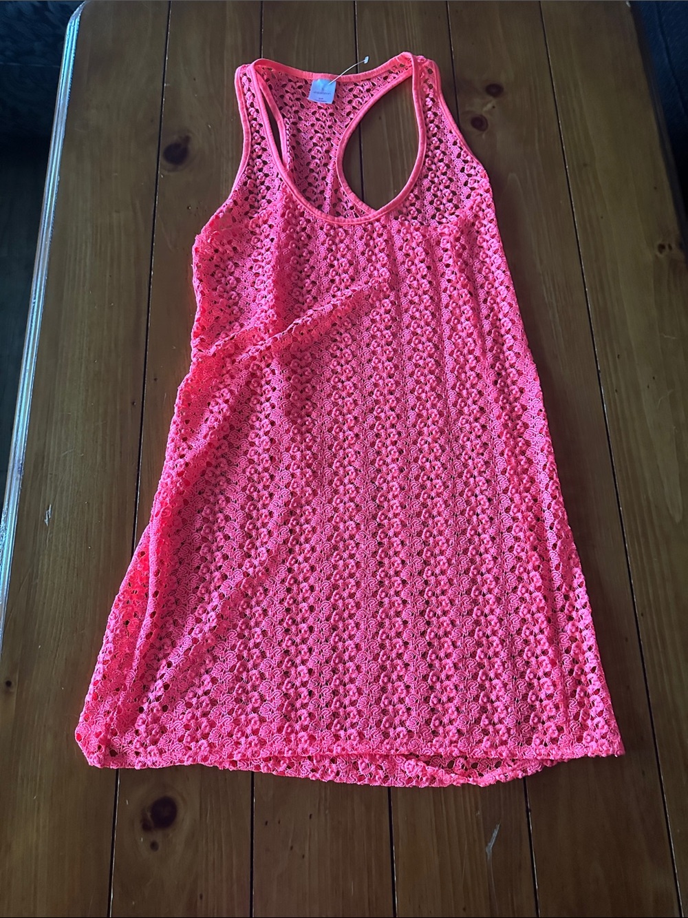 Xhilaration Neon Coral Crochet Racerback Swim Coverup